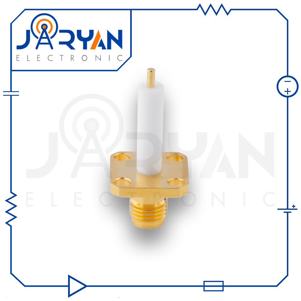 sma female, straight, 4 hole flange, 15mm extended teflon (1) کانکتور SMA مادگی روپنلی 4 سوراخ تفلون 15میلی متر
