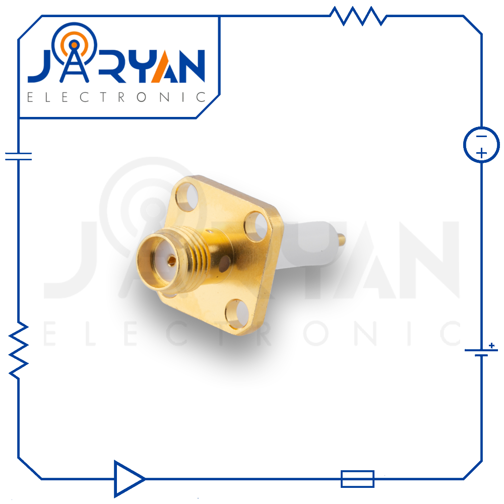 sma female, straight, 4 hole flange, 15mm extended teflon (2) کانکتور SMA مادگی روپنلی 4 سوراخ تفلون 15میلی متر